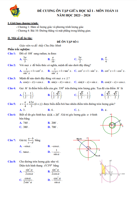 04 de on tap giua hoc ki 1 hk1 lop 11 mon toan nam 2023 2024 truong thpt viet duc ha noi d
