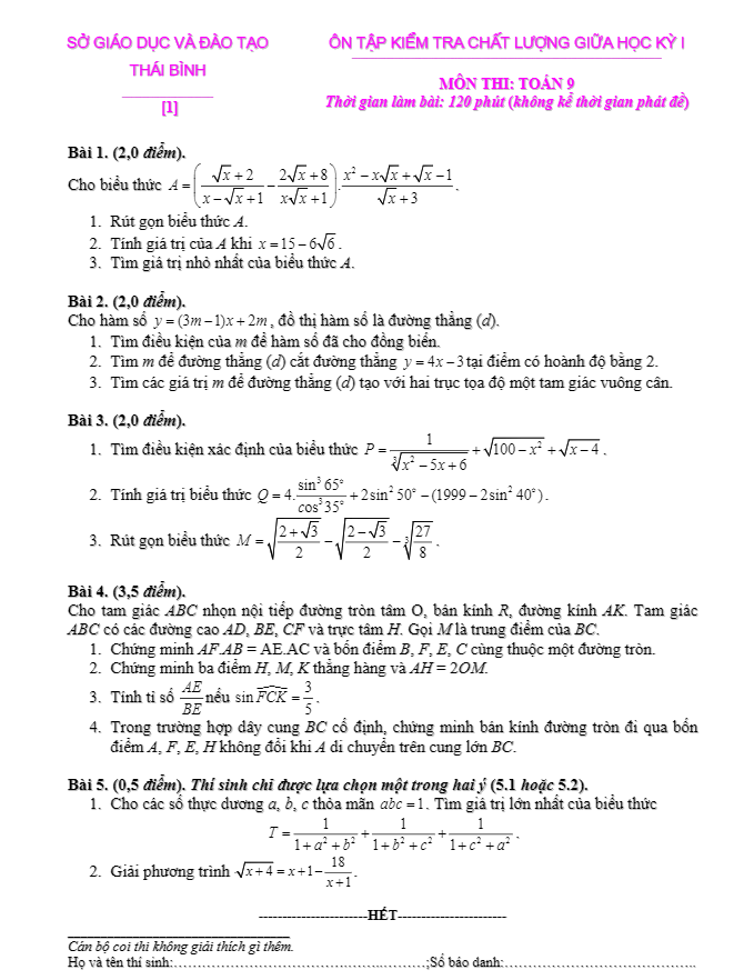 10 de kiem tra chat luong giua hoc ki 1 hk1 lop 9 mon toan d