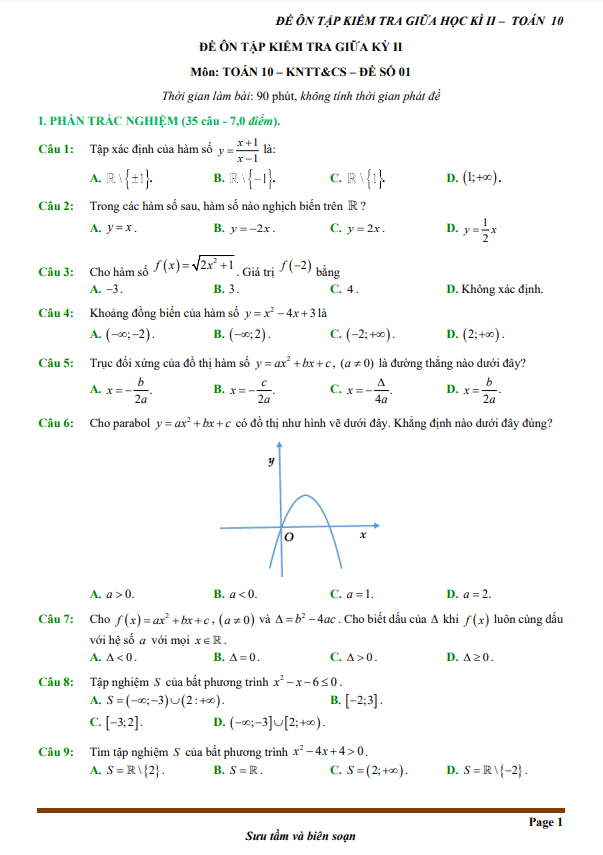 10 de kiem tra giua hoc ki 2 hk2 lop 10 mon toan ket noi tri thuc voi cuoc song d