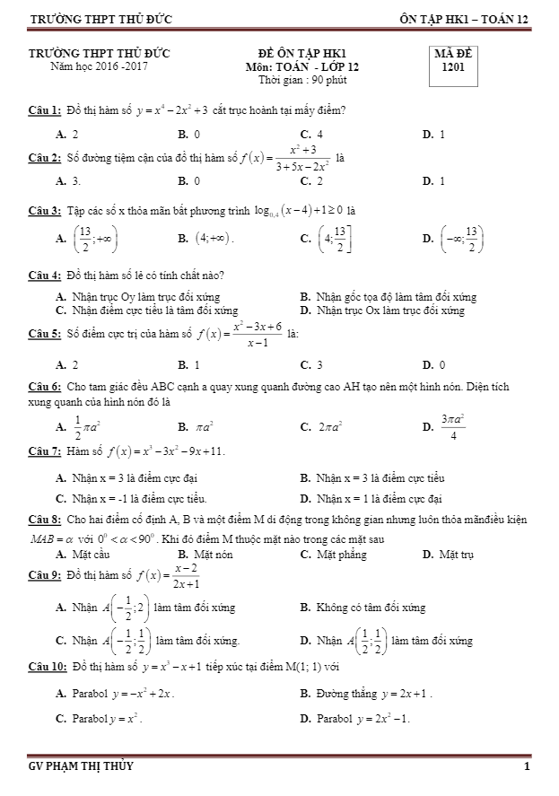 10 de on tap hki lop 12 mon toan thpt thu duc tp hcm d