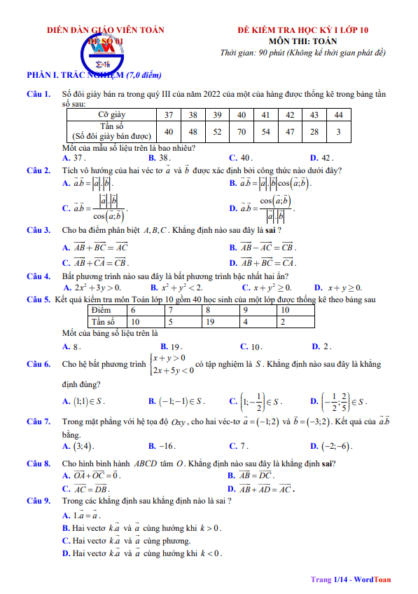 20 de kiem tra cuoi hoc ki 1 hk1 lop 10 mon toan co dap an va loi giai chi tiet d