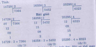 Bài 1,2,3 Tiết 153 trang 164 sgk Toán 3: Chia số có năm chữ số cho số có một chữ số (tiếp theo) 7 20171107073902153