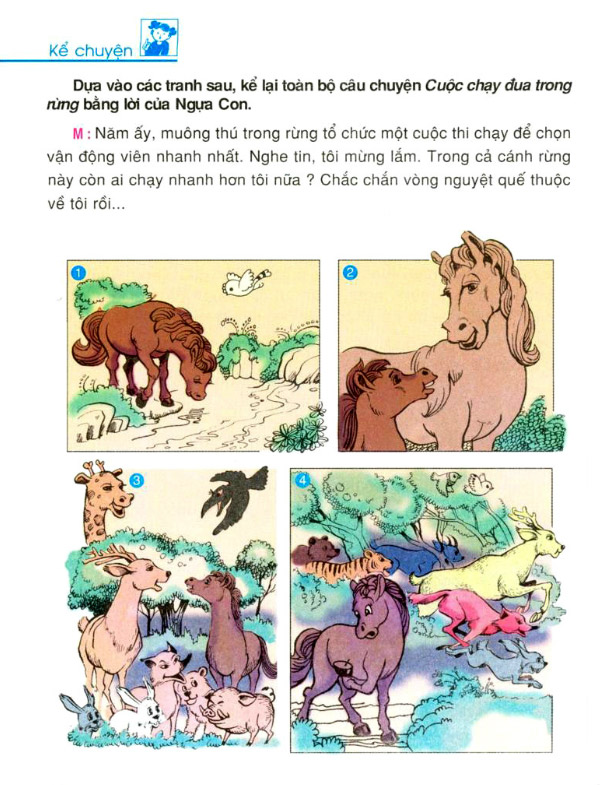 Kể chuyện Cuộc chạy đua trong rừng trang 82 SGK Tiếng Việt 3 tập 2, Trước ngày các muông thú trong rừng tổ chức cuộc thi chạy, tôi đã tin chắc là mình sẽ giành được vòng nguyệt 5 20180105174401images1110377 tv3 kechuyen cuocchaydua