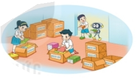 Bài 5 trang 30 Toán 2 tập 1 Kết nối tri thức: Để giúp đỡ các bạn học sinh ở vùng khó khăn, lớp em đã quyên góp được 8 thùng quần áo và 5 thùng sách vở 6 2021 07 18 104529