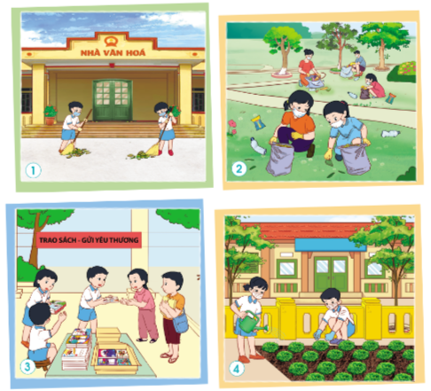 tình nguyện vì cộng đồng Quan sát tranh và kể tên những hoạt động trong mỗi bức tranh. Nêu ý nghĩa của những hoạt động đó. Em quan sát tranh 3 202405131352171 16