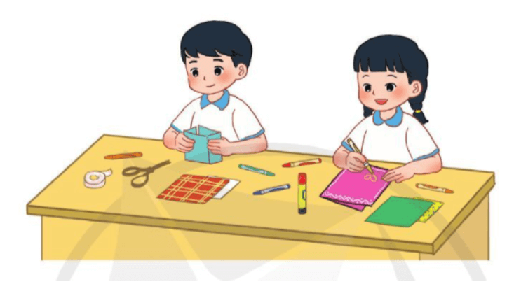 Làm món quà biết ơn, Chuẩn bị: giấy, bìa màu, bút màu, kéo, hổ dán, . . 4 Hoạt động trải nghiệm lớp 3 Tuần 26 trang 71, 72 | Cánh diều