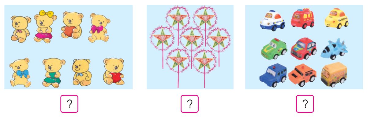 Các số 7 - 8 - 9 trang 14 SGK Toán 1 - Cánh diều: Đếm số đồ vật mỗi loại trong bức tranh và điền số thích hợp 7 20240517074110bai 1 tr15 2