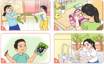 Câu hỏi Luyện tập trang 45 Đạo đức 2 - Cánh Diều: Em có nhận xét gì về việc làm của bạn trong mỗi tranh dưới đây? 1 20240605093044a79