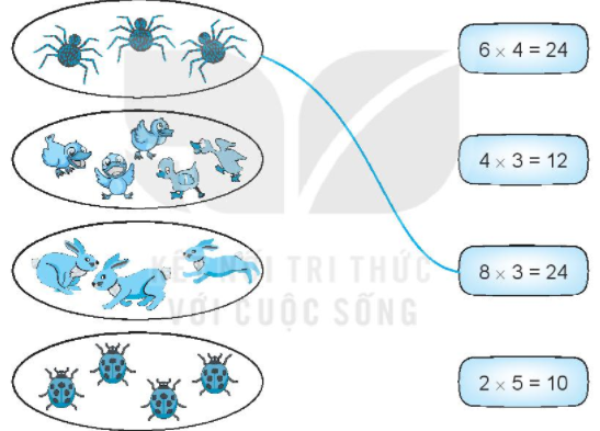 Giải Bài 1, 2, 3, 4, 5 Bài 71: Ôn tập phép nhân - phép chia (tiết 1) VBT Toán 2 - Kết nối tri thức: Mỗi nhóm con vật có bao nhiêu cái chân? 7 20240618105452bai 1 tiet 1