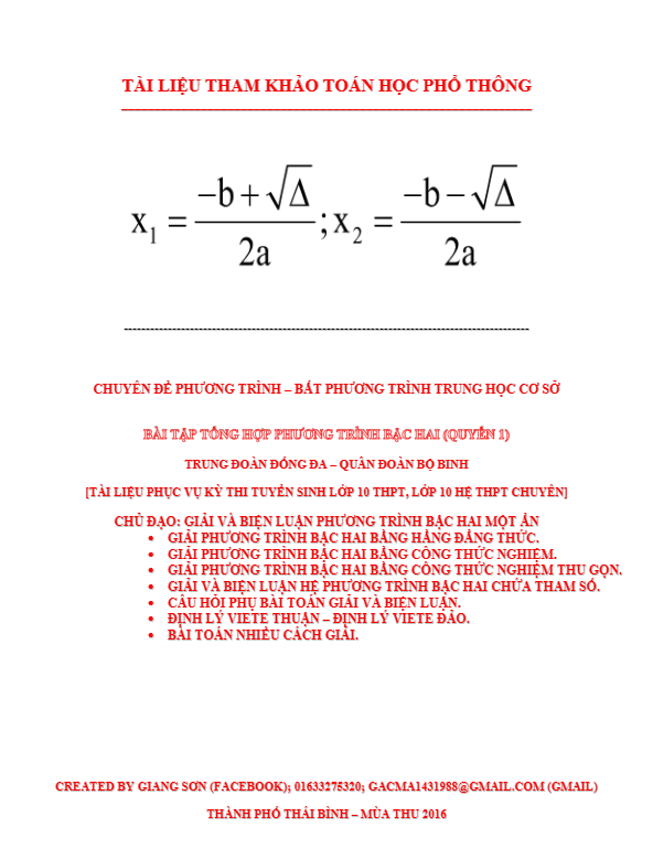 270 bai toan giai va bien luan phuong trinh bac hai mot an luong tuan duc d