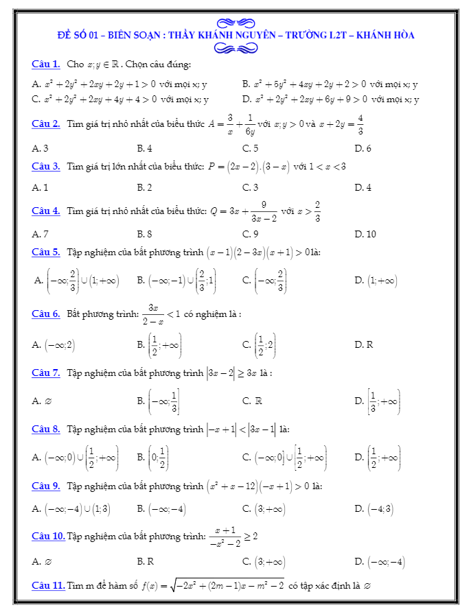 5 de on tap thi hoc ki 2 hk2 lop 10 mon toan nguyen khanh nguyen d