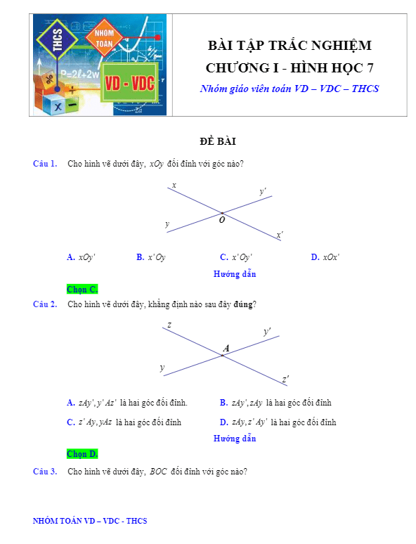 bai tap trac nghiem hinh hoc 7 chuong 1 co dap an va loi giai d