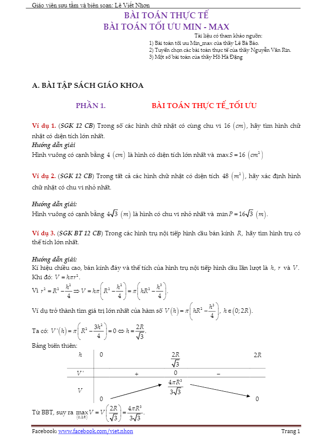 bai toan thuc te va bai toan toi uu min max le viet nhon d