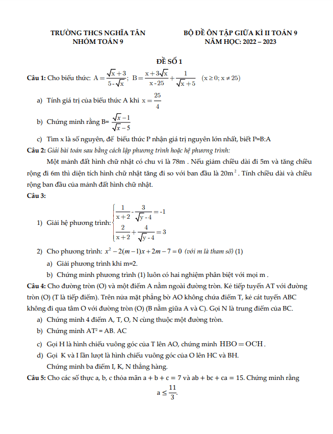 bo de on tap giua hoc ki 2 hk2 lop 9 mon toan nam 2022 2023 truong thcs nghia tan ha noi d