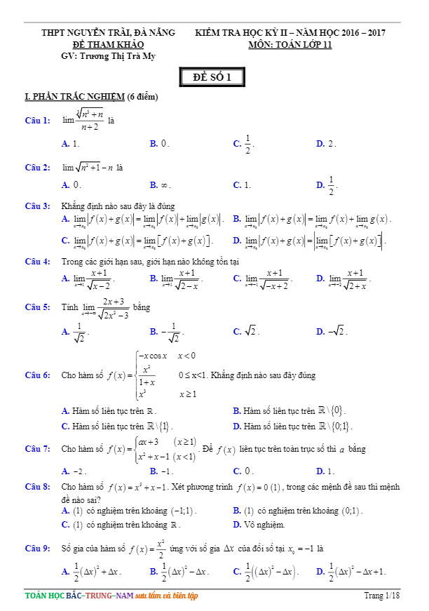 bo de on tap hoc ki 2 hk2 lop 11 mon toan nam hoc 2016 2017 truong thpt nguyen trai da nang d