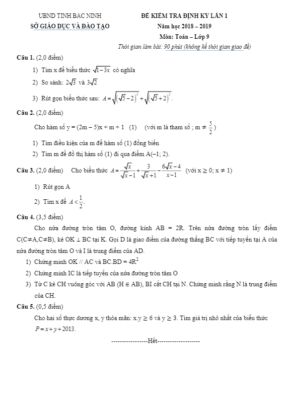 Bộ đề ôn tập thi học kì 1 (HK1) lớp 9 môn Toán năm học 2018 2019 sở GD và ĐT Bắc Ninh 6 bo de on tap thi hoc ki 1 hk1 lop 9 mon toan nam hoc 2018 2019 so gd va dt bac ninh d
