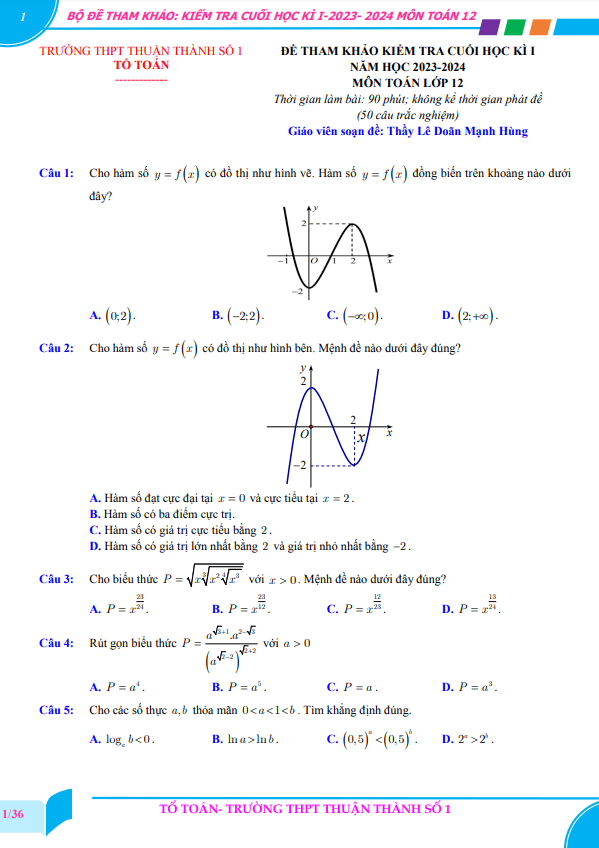 bo de tham khao cuoi hoc ki 1 hk1 lop 12 mon toan nam 2023 2024 truong thuan thanh 1 bac ninh d