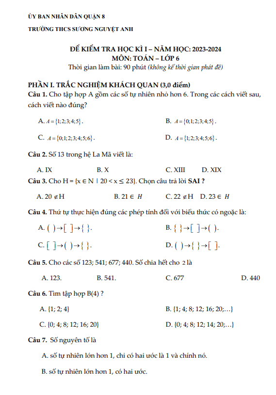 Bộ đề tham khảo cuối học kì 1 (HK1) lớp 6 môn Toán năm 2023 2024 phòng GD ĐT quận 8 TP HCM 2 bo de tham khao cuoi hoc ki 1 hk1 lop 6 mon toan nam 2023 2024 phong gd dt quan 8 tp hcm d