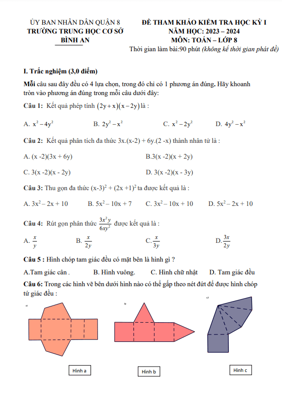 Bộ đề tham khảo cuối học kì 1 (HK1) lớp 8 môn Toán năm 2023 2024 phòng GD ĐT quận 8 TP HCM 2 bo de tham khao cuoi hoc ki 1 hk1 lop 8 mon toan nam 2023 2024 phong gd dt quan 8 tp hcm d