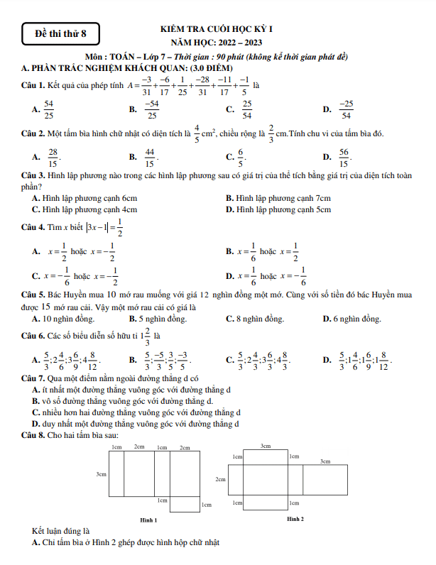 bo de thi thu kiem tra cuoi hoc ki 1 hk1 lop 7 mon toan canh dieu d