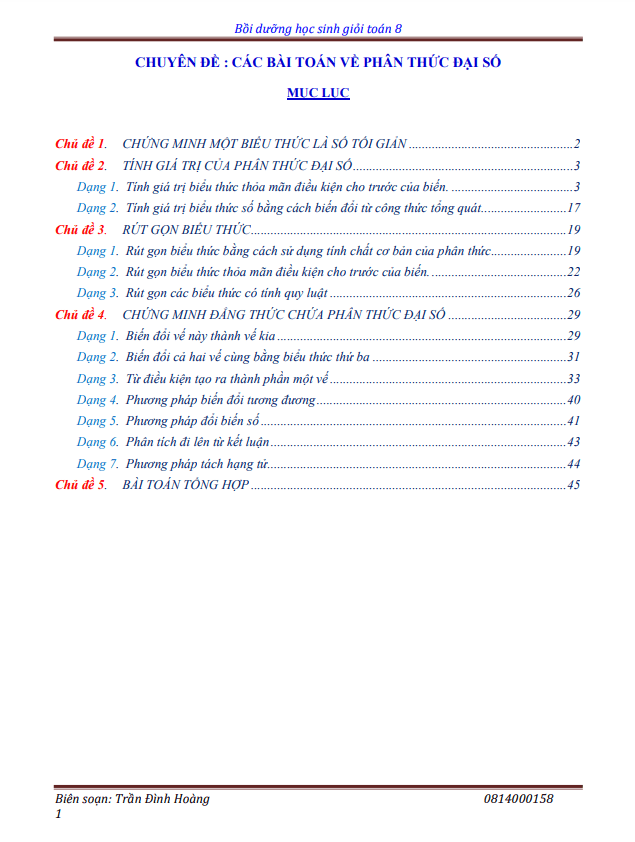 Chuyên đề các bài toán về phân thức đại số bồi dưỡng học sinh giỏi lớp 8 môn Toán 4 chuyen de cac bai toan ve phan thuc dai so boi duong hoc sinh gioi lop 8 mon toan d