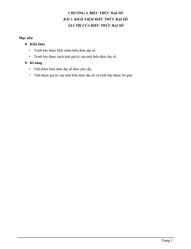 Chuyên đề khái niệm biểu thức đại số, giá trị của một biểu thức đại số 6 chuyen de khai niem bieu thuc dai so gia tri cua mot bieu thuc dai so d