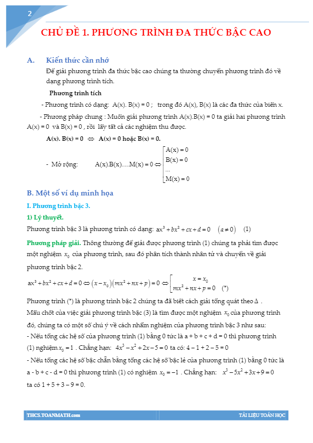 chuyen de phuong trinh dai so trinh binh d