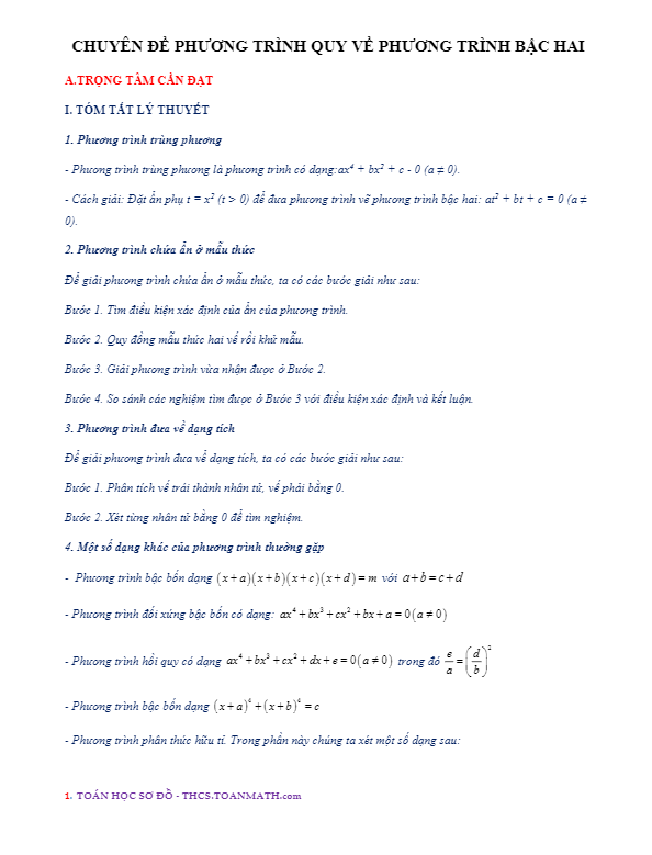 chuyen de phuong trinh quy ve phuong trinh bac hai d