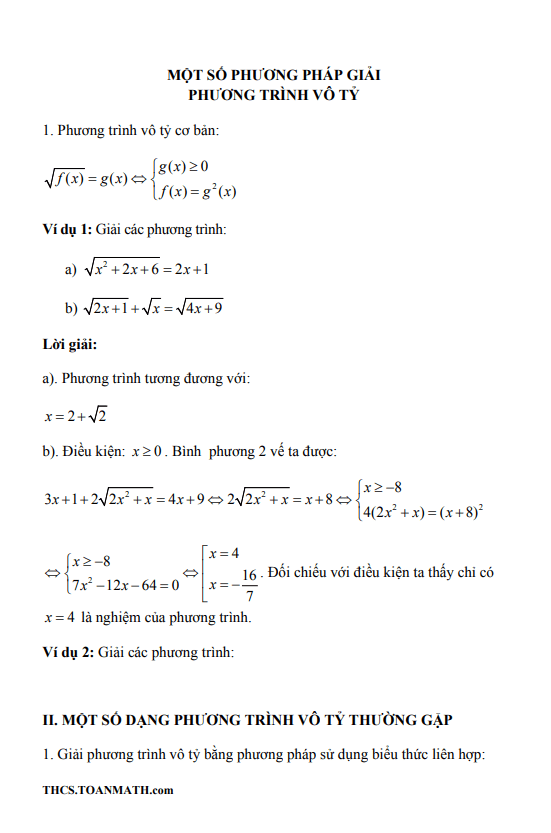 chuyen de phuong trinh vo ty on thi vao d