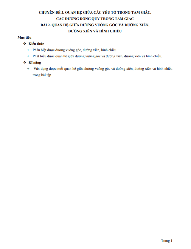 chuyen de quan he giua duong vuong goc va duong xien duong xien va hinh chieu d