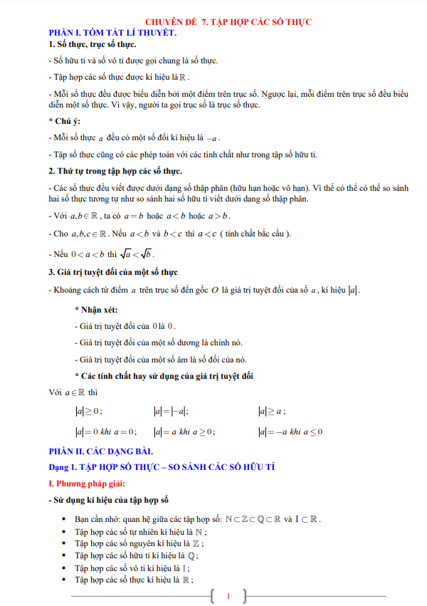 Chuyên đề tập hợp các số thực lớp 7 môn Toán 5 chuyen de tap hop cac so thuc lop 7 mon toan d