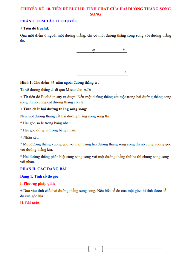 chuyen de tien de euclid tinh chat cua hai duong thang song song lop 7 mon toan d