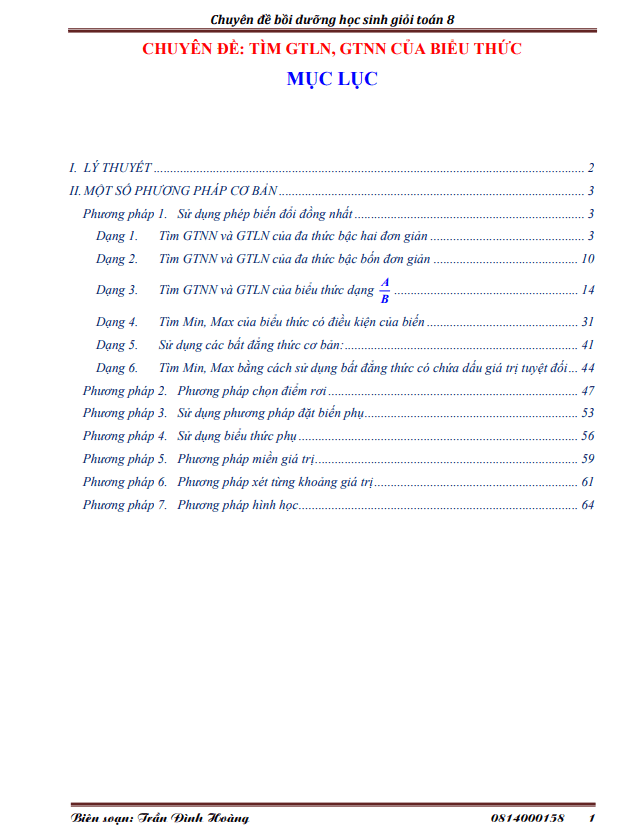 Chuyên đề tìm GTLN GTNN của biểu thức bồi dưỡng học sinh giỏi lớp 8 môn Toán 6 chuyen de tim gtln gtnn cua bieu thuc boi duong hoc sinh gioi lop 8 mon toan d