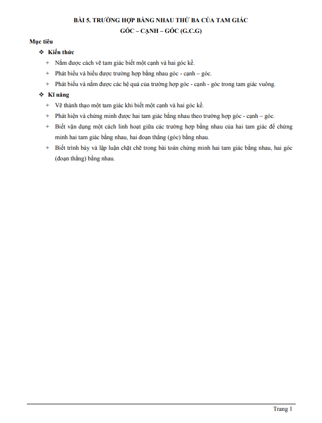 Chuyên đề trường hợp bằng nhau thứ ba của tam giác: góc cạnh góc (g.c.g) 3 chuyen de truong hop bang nhau thu ba cua tam giac goc canh goc g c g d