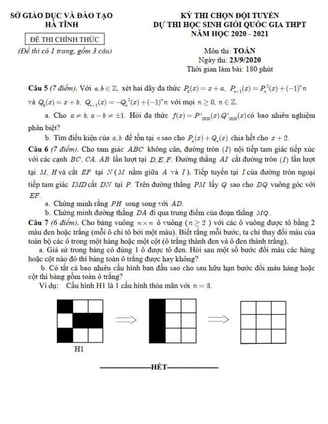 de chon doi tuyen hsg toan thpt nam 2020 2021 so gd dt ha tinh d