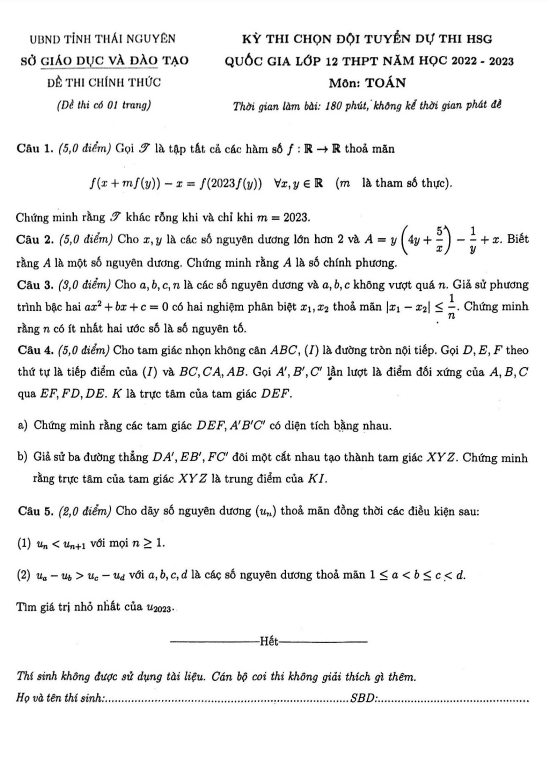 Đề chọn đội tuyển thi HSG QG môn Toán năm 2022 2023 sở GD ĐT Thái Nguyên 5 de chon doi tuyen thi hsg qg mon toan nam 2022 2023 so gd dt thai nguyen d