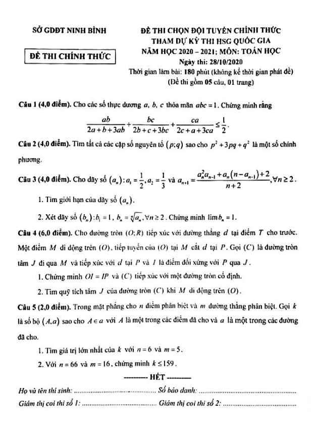 Đề chọn đội tuyển thi HSG Toán Quốc gia năm 2020 2021 sở GD ĐT Ninh Bình 6 de chon doi tuyen thi hsg toan quoc gia nam 2020 2021 so gd dt ninh binh d