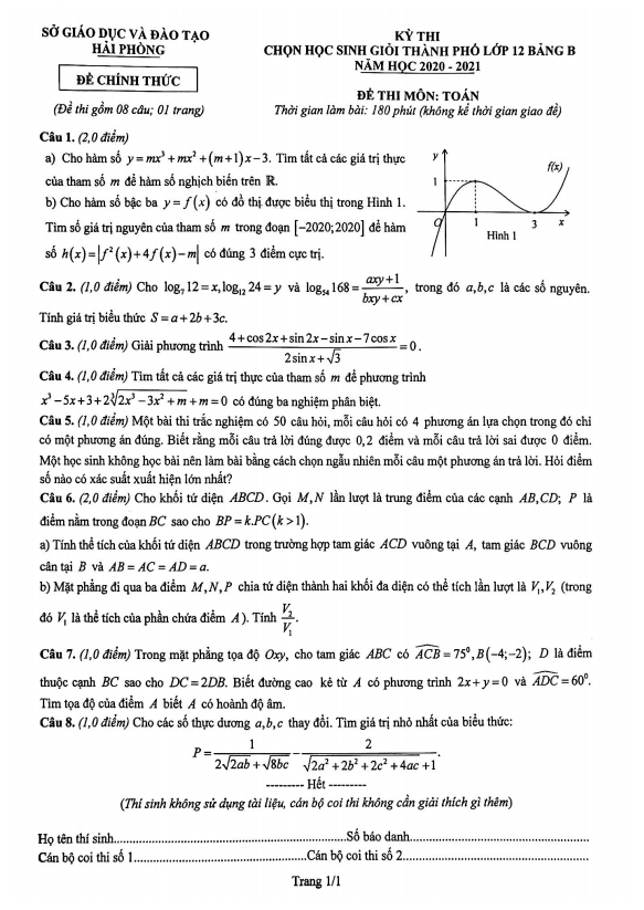 de chon hoc sinh gioi lop 12 mon toan nam 2020 2021 so gd dt hai phong bang b d