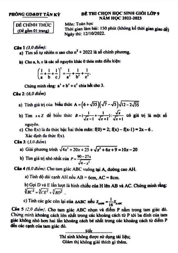 de chon hoc sinh gioi lop 9 mon toan nam 2022 2023 phong gd dt tan ky nghe an d
