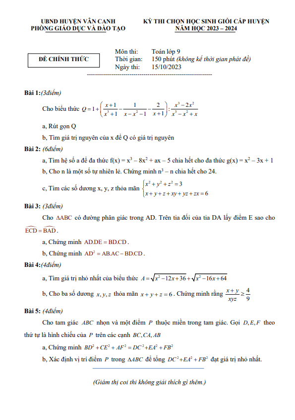 Đề chọn học sinh giỏi lớp 9 môn Toán năm 2023 2024 phòng GD ĐT Vân Canh Bình Định 7 de chon hoc sinh gioi lop 9 mon toan nam 2023 2024 phong gd dt van canh binh dinh d