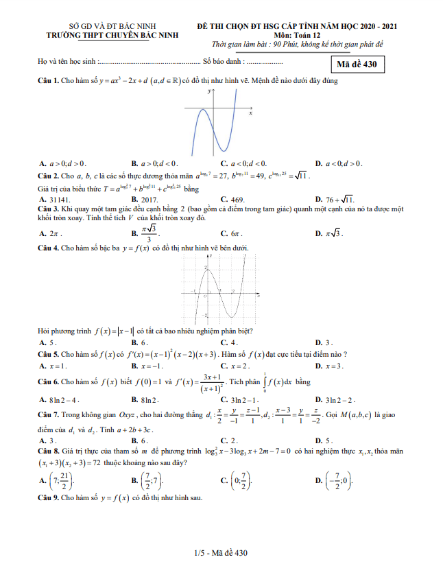 Đề chọn HSG cấp tỉnh lớp 12 môn Toán năm 2020 2021 trường chuyên Bắc Ninh 6 de chon hsg cap tinh lop 12 mon toan nam 2020 2021 truong chuyen bac ninh d