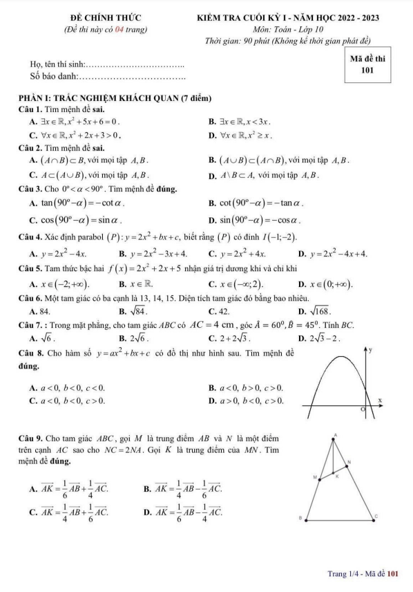 de cuoi hoc ki 1 hk1 lop 10 mon toan nam 2022 2023 truong thpt chuyen ha long quang ninh d