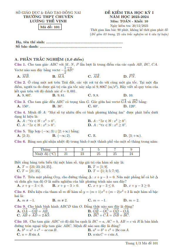 de cuoi hoc ki 1 hk1 lop 10 mon toan nam 2023 2024 truong chuyen luong the vinh dong nai d