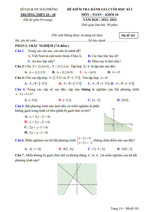 de cuoi hoc ki 1 hk1 lop 10 mon toan nam 2023 2024 truong thpt 25 10 hai phong d