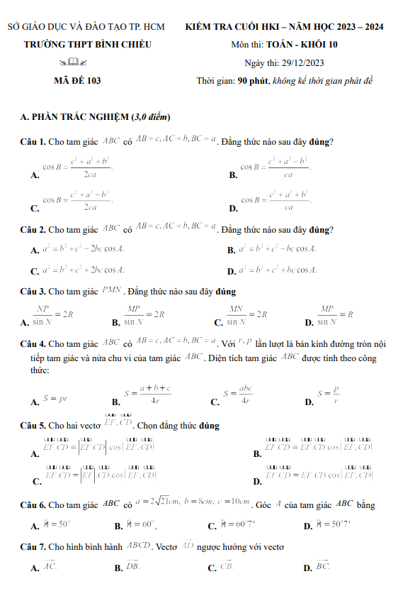 de cuoi hoc ki 1 hk1 lop 10 mon toan nam 2023 2024 truong thpt binh chieu tp hcm d