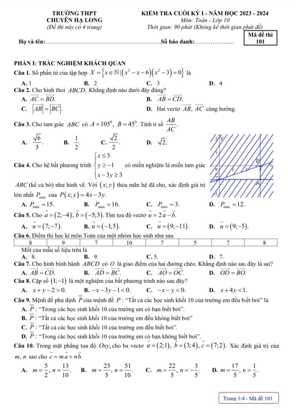 de cuoi hoc ki 1 hk1 lop 10 mon toan nam 2023 2024 truong thpt chuyen ha long quang ninh d