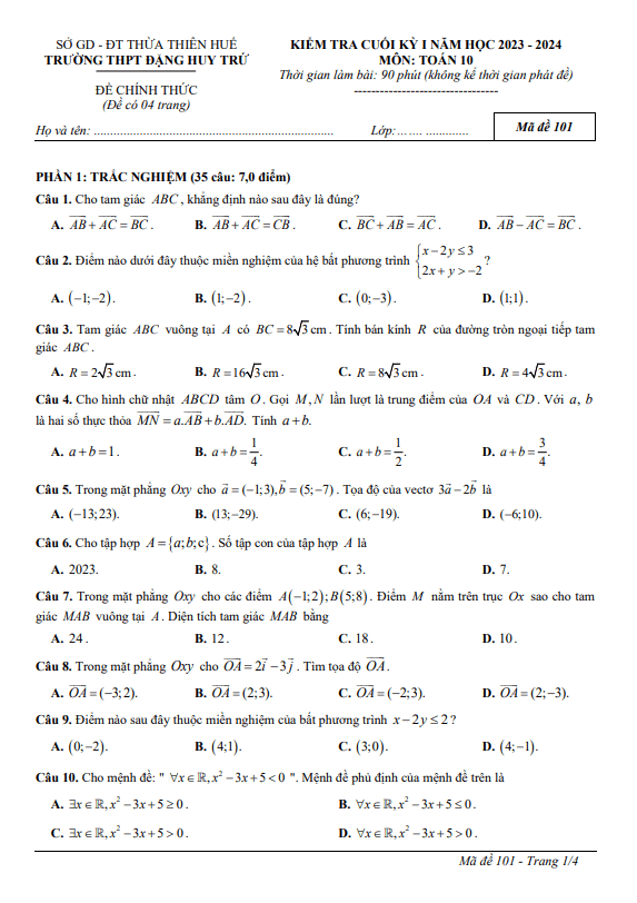 Đề cuối học kì 1 (HK1) lớp 10 môn Toán năm 2023 2024 trường THPT Đặng Huy Trứ TT Huế 3 de cuoi hoc ki 1 hk1 lop 10 mon toan nam 2023 2024 truong thpt dang huy tru tt hue d