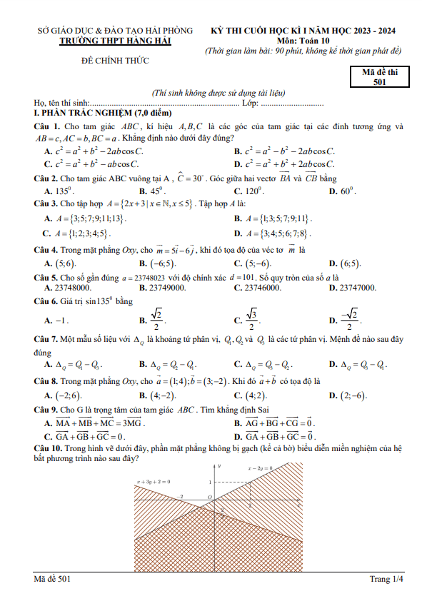 de cuoi hoc ki 1 hk1 lop 10 mon toan nam 2023 2024 truong thpt hang hai hai phong d