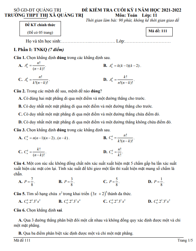 de cuoi hoc ki 1 hk1 lop 11 mon toan nam 2021 2022 truong thpt thi xa quang tri d