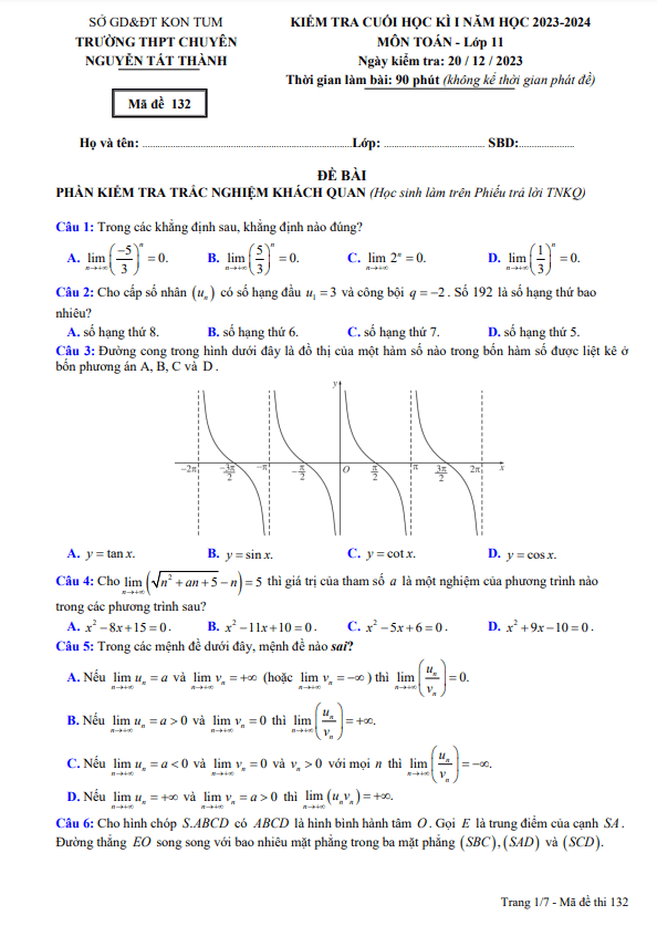 de cuoi hoc ki 1 hk1 lop 11 mon toan nam 2023 2024 truong chuyen nguyen tat thanh kon tum d